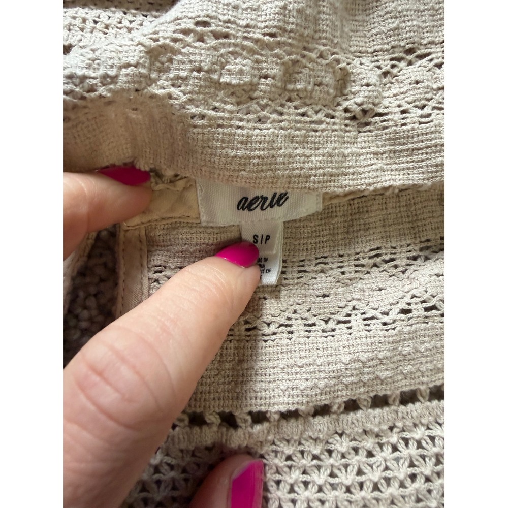 Aerie Crochet Matching Set Beige Crop Top Tiered Ruffle Mini Skirt Small Boho - Picture 8 of 9